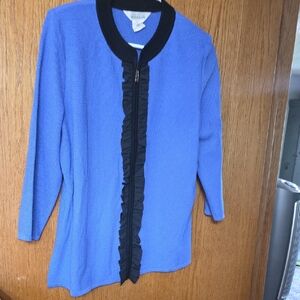 Misook Blue Cardigan with Black Trim